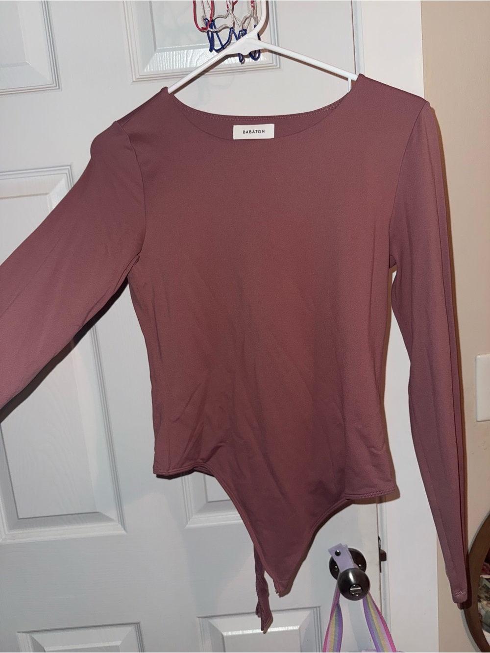 Babaton Dusty Mauve Long-Sleeve Asymmetric Bodysuit